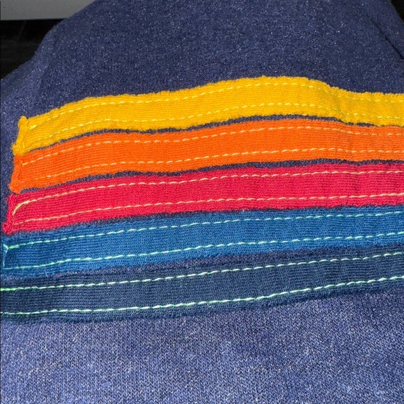 Aviator Nation Navy Blue Hooded Sweater with Multicolor Stripes sz Large - Picture 6 of 14